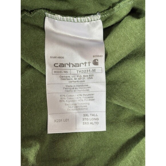 Carhartt Long Sleeve Pocket T-Shirt Men’s 3XL Tall Loose Fit Green Workwear - Picture 7 of 9